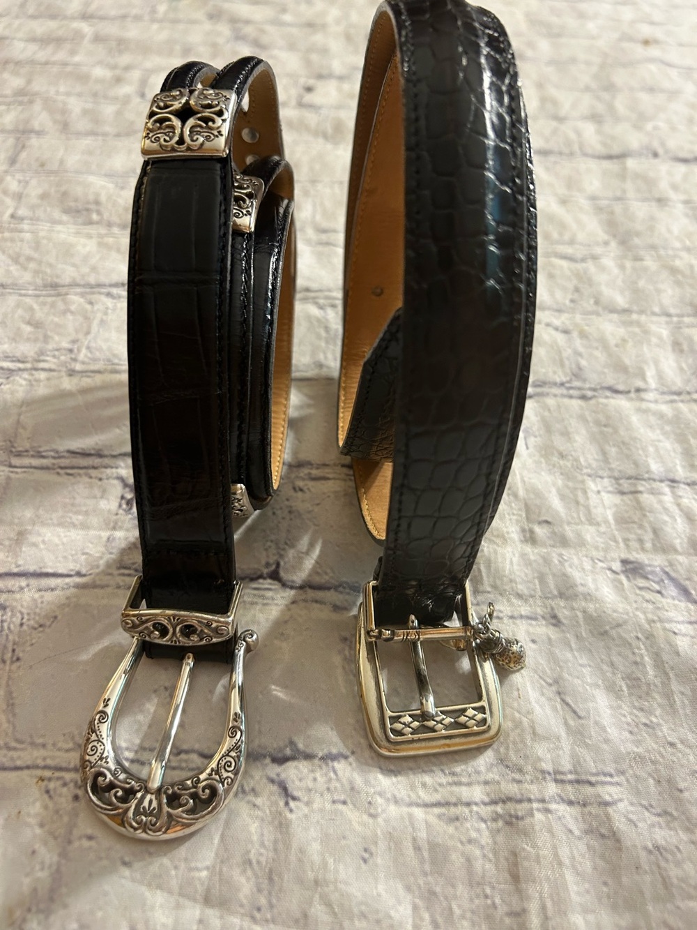 BRIGHTON BLACK CROC PRINT SILVER TONE EMBELLISHED BUCKLES BELTS SIZE M/L